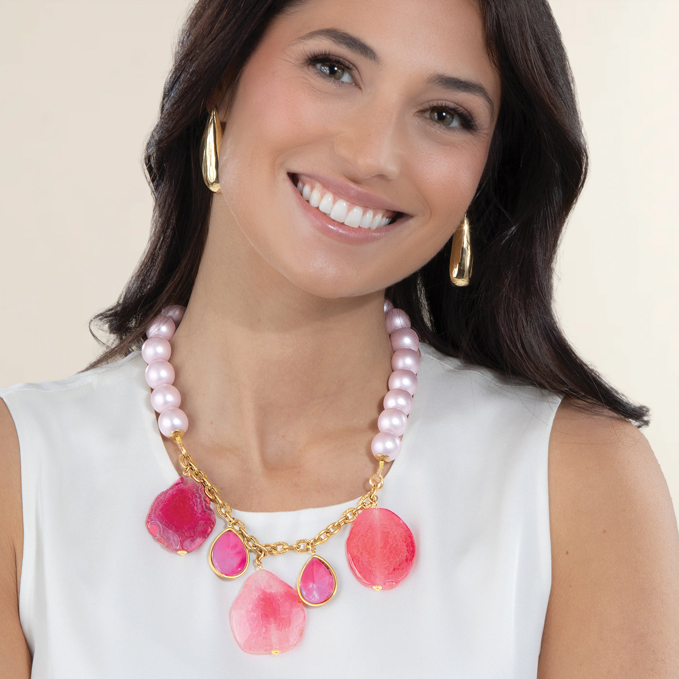Retro & Rosy Pink Agate Statement Necklace