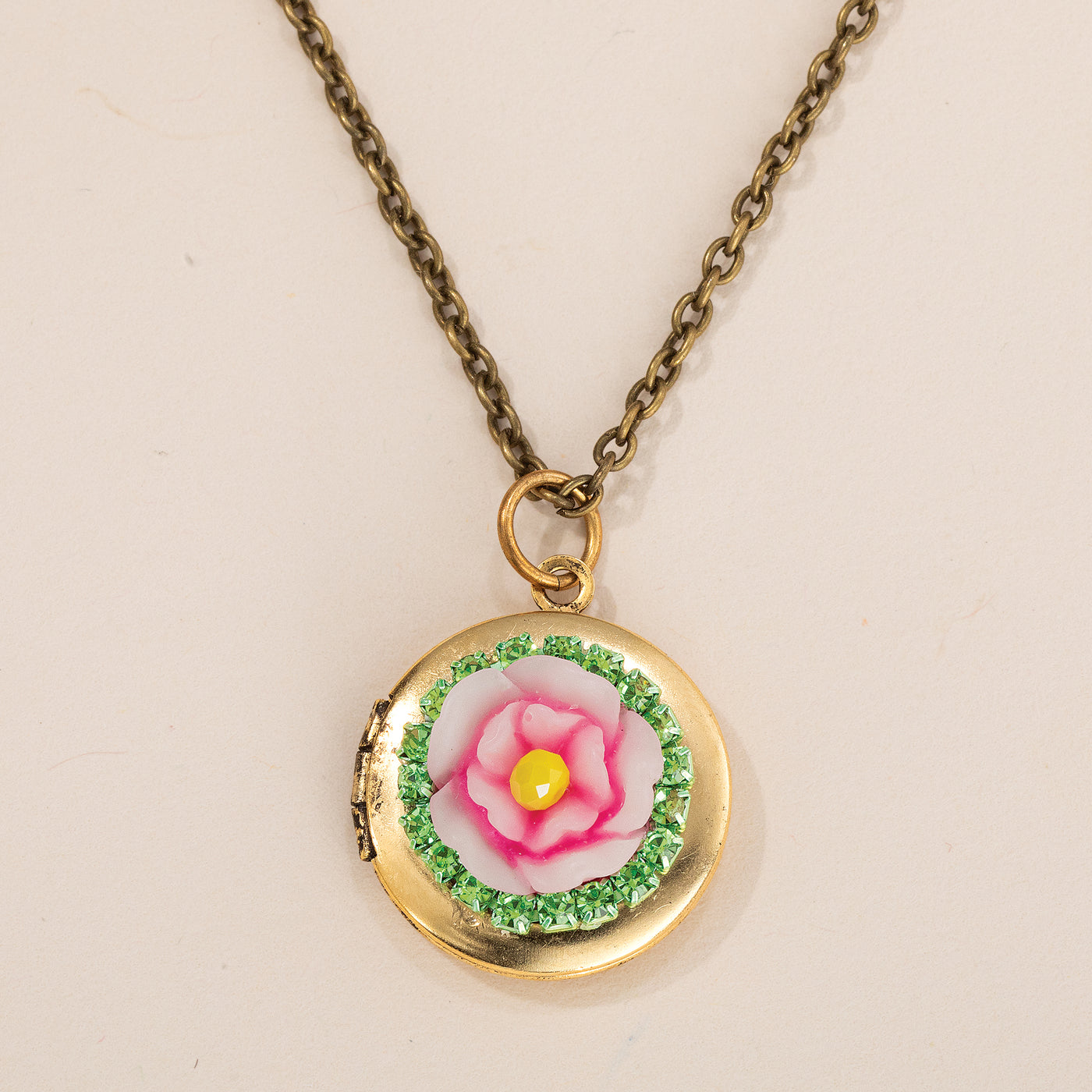 Pink Rose Locket Necklace