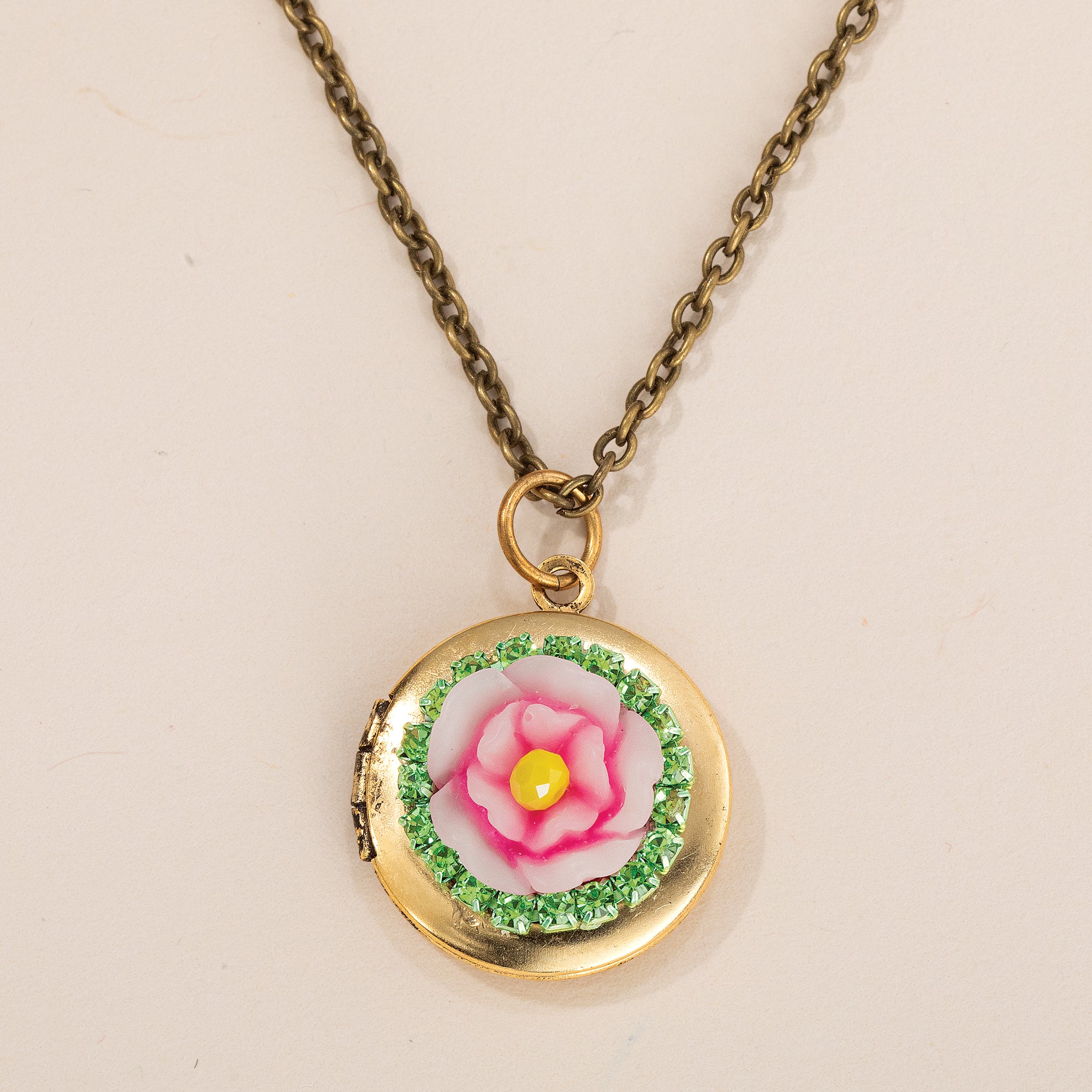 Pink Rose Locket Necklace