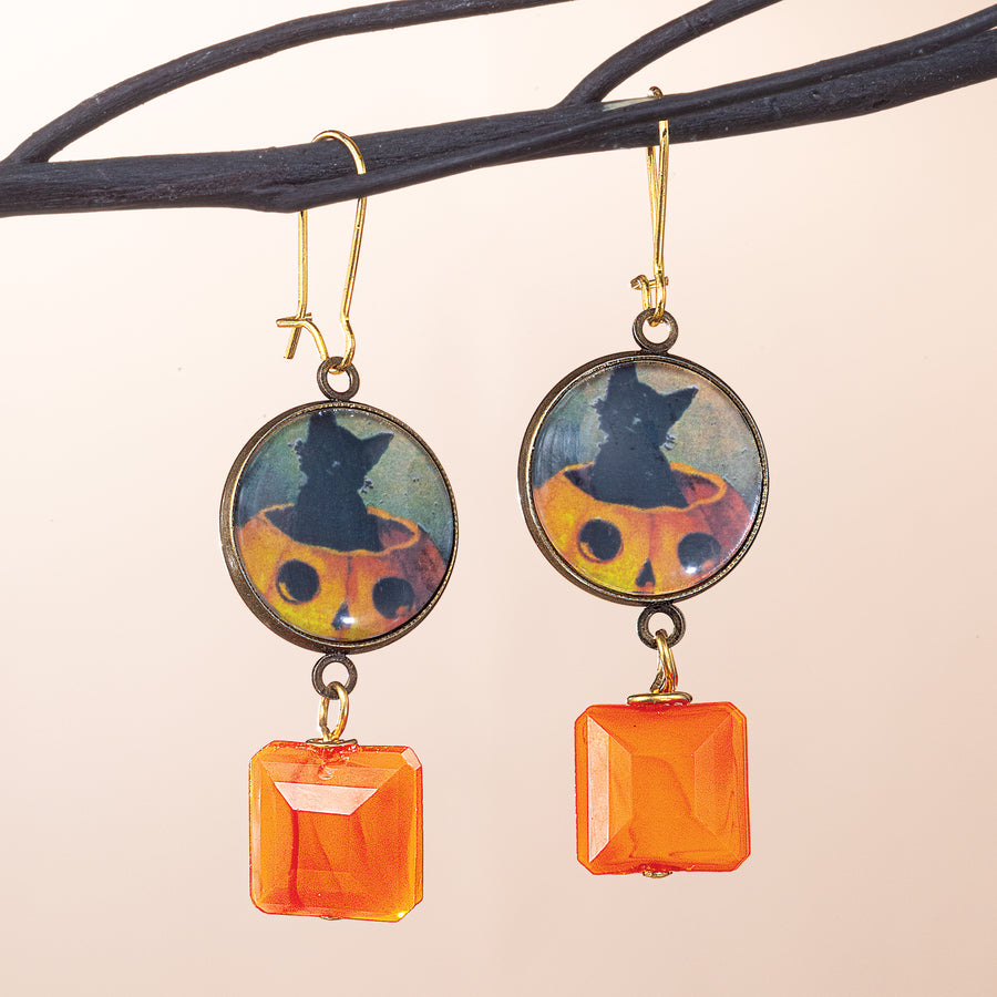Enchanting Elegance Cabochon Jack O' Lantern Earrings