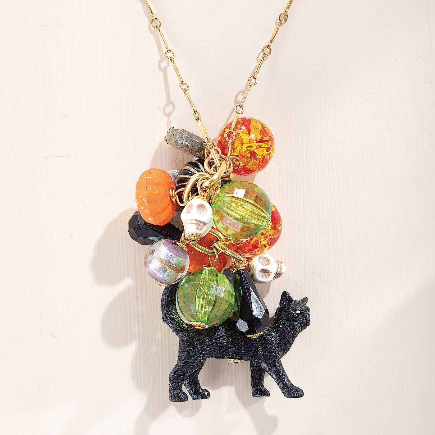 Enchanting Elegance Black Cat Carved Pumpkin Necklace