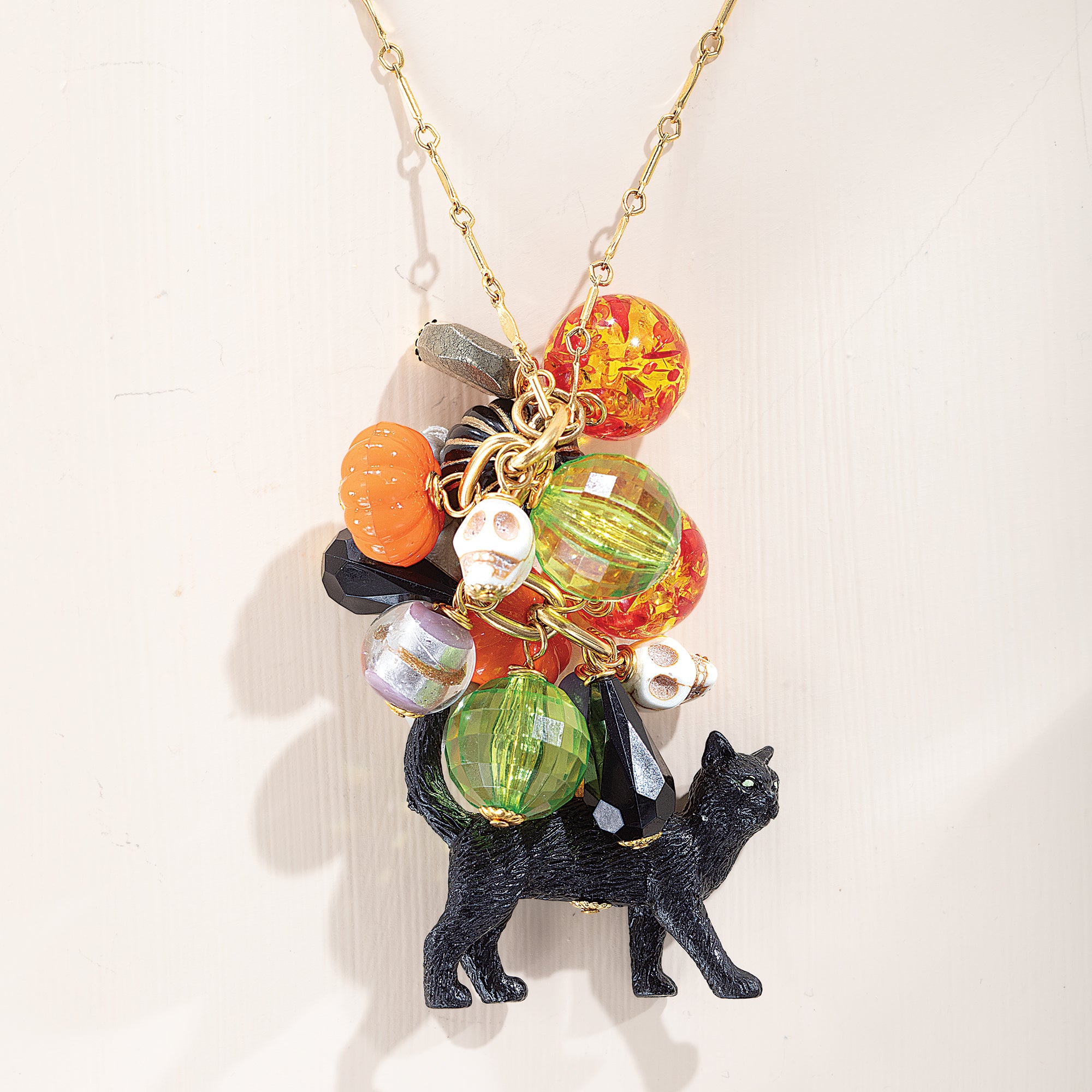 Enchanting Elegance Black Cat Carved Pumpkin Necklace