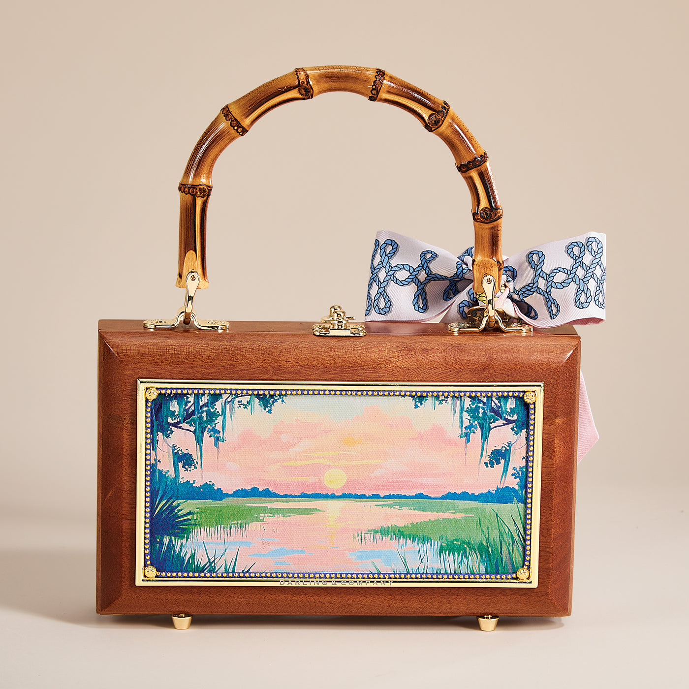 Mahogany Vintage-Inspired Sunrise Double-Sided Handbag
