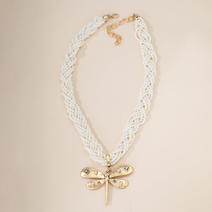 Dramatic Dragonfly Braided Pendant Necklace