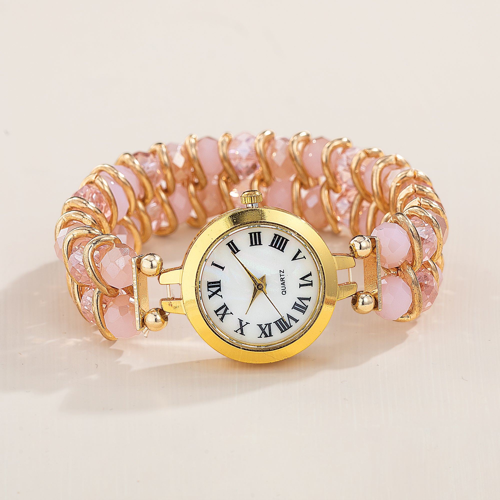 Double Strand Pink Beaded Watch