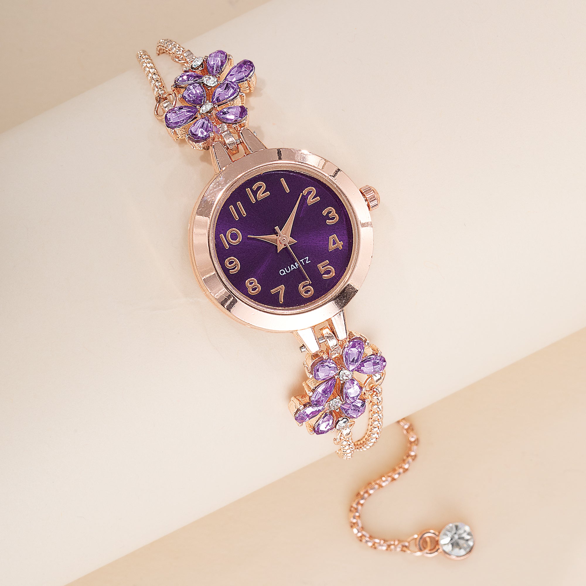 Crystal Petals Double Chain Bracelet Watch (Preorder)