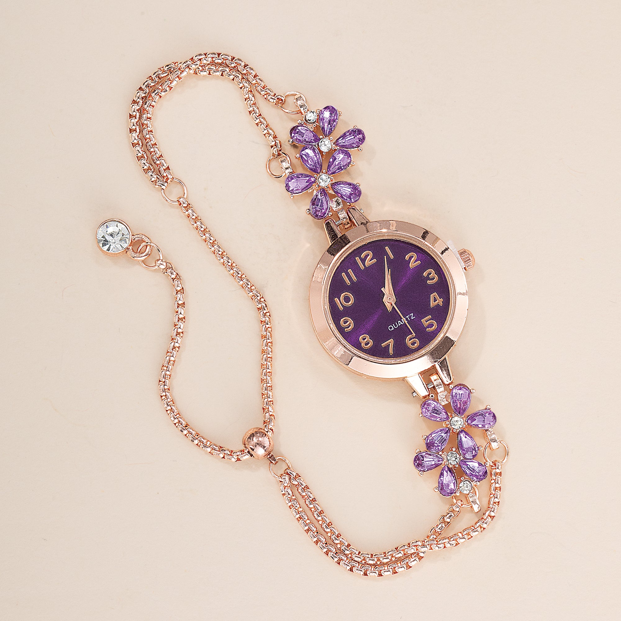 Crystal Petals Double Chain Bracelet Watch (Preorder)