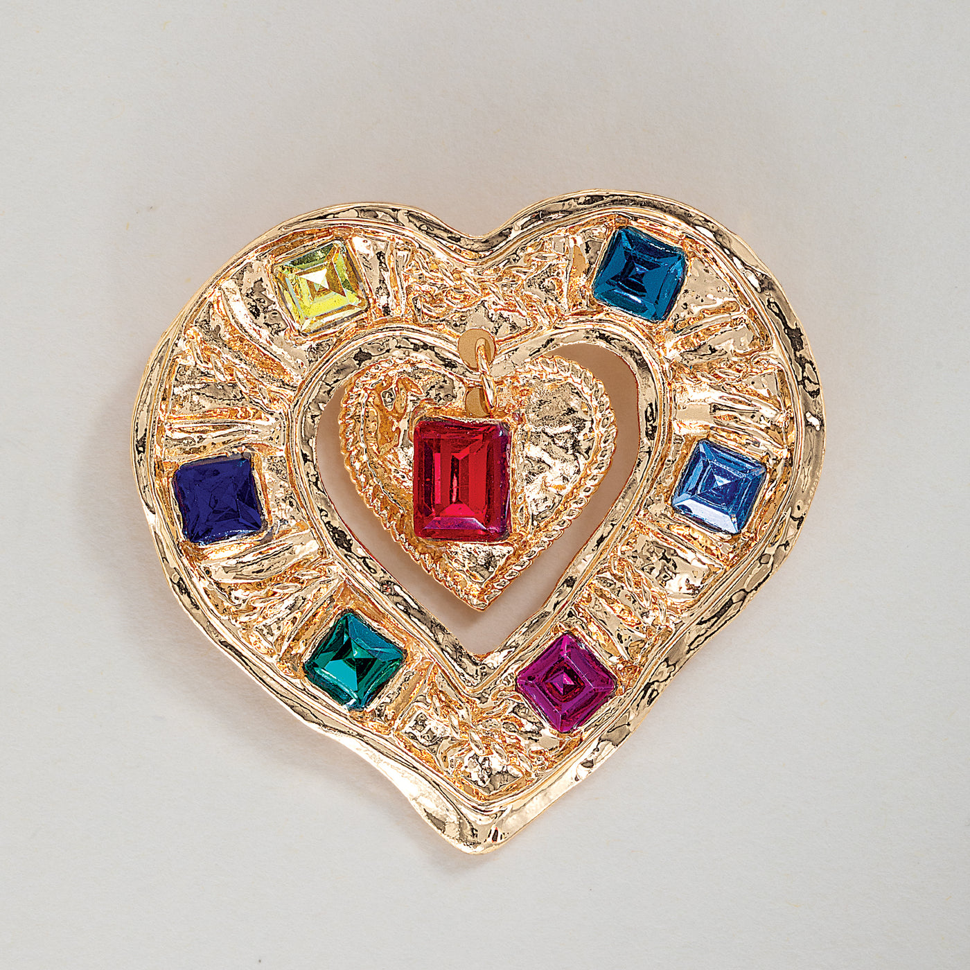 Colorful Crystals Heart Brooch