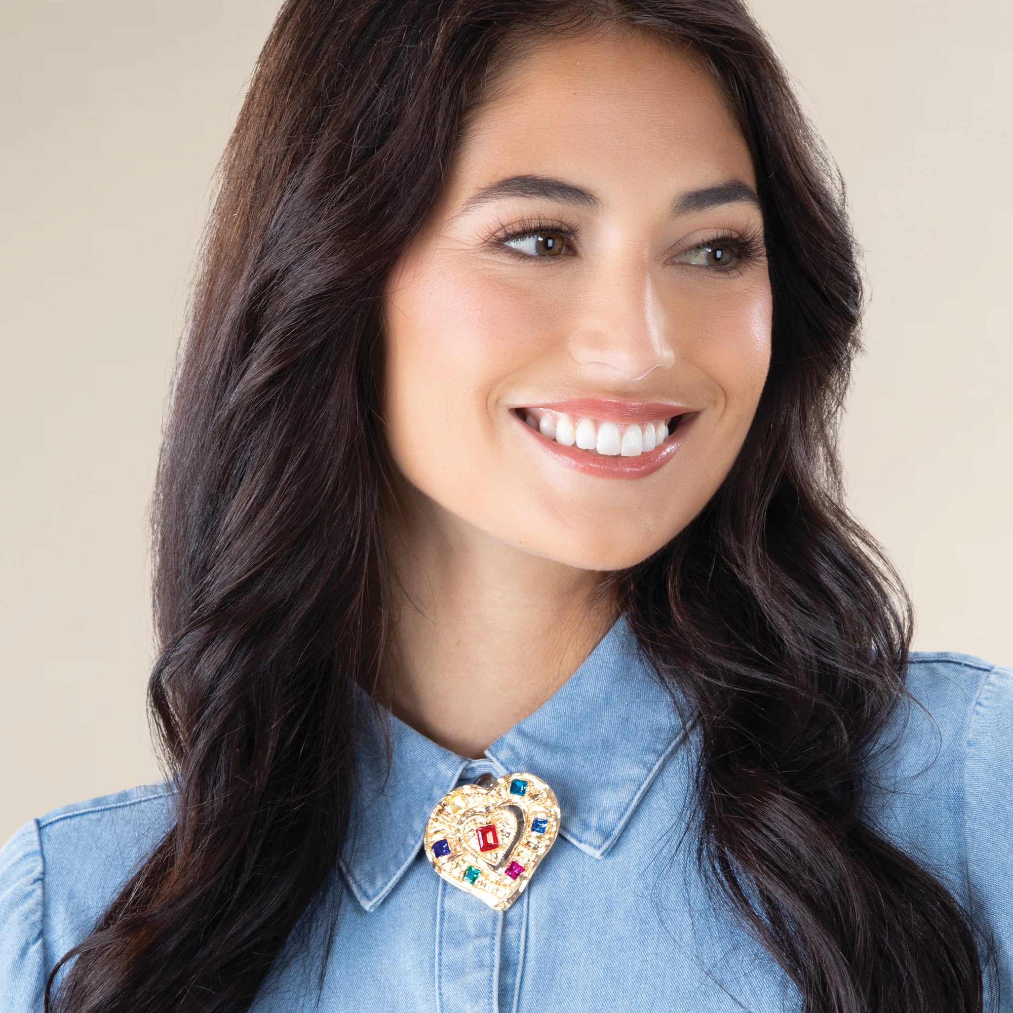 Colorful Crystals Heart Brooch