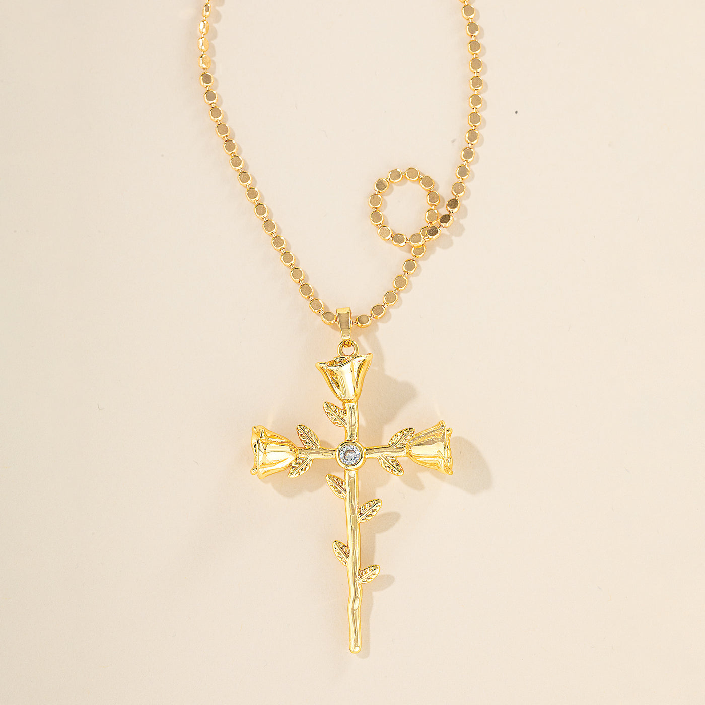 Rose Vine-Wrapped Cross Pendant Necklace