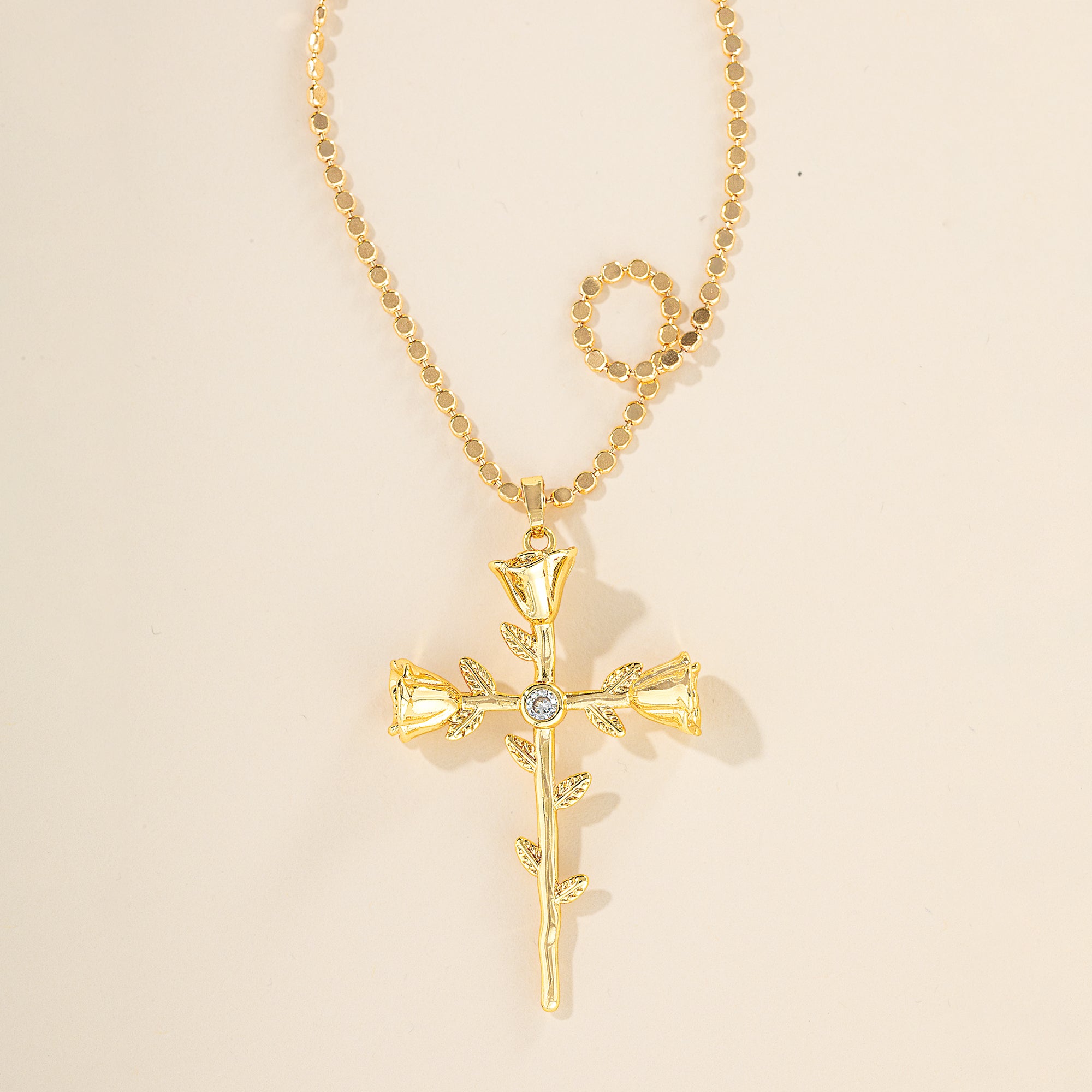 Rose Vine-Wrapped Cross Pendant Necklace