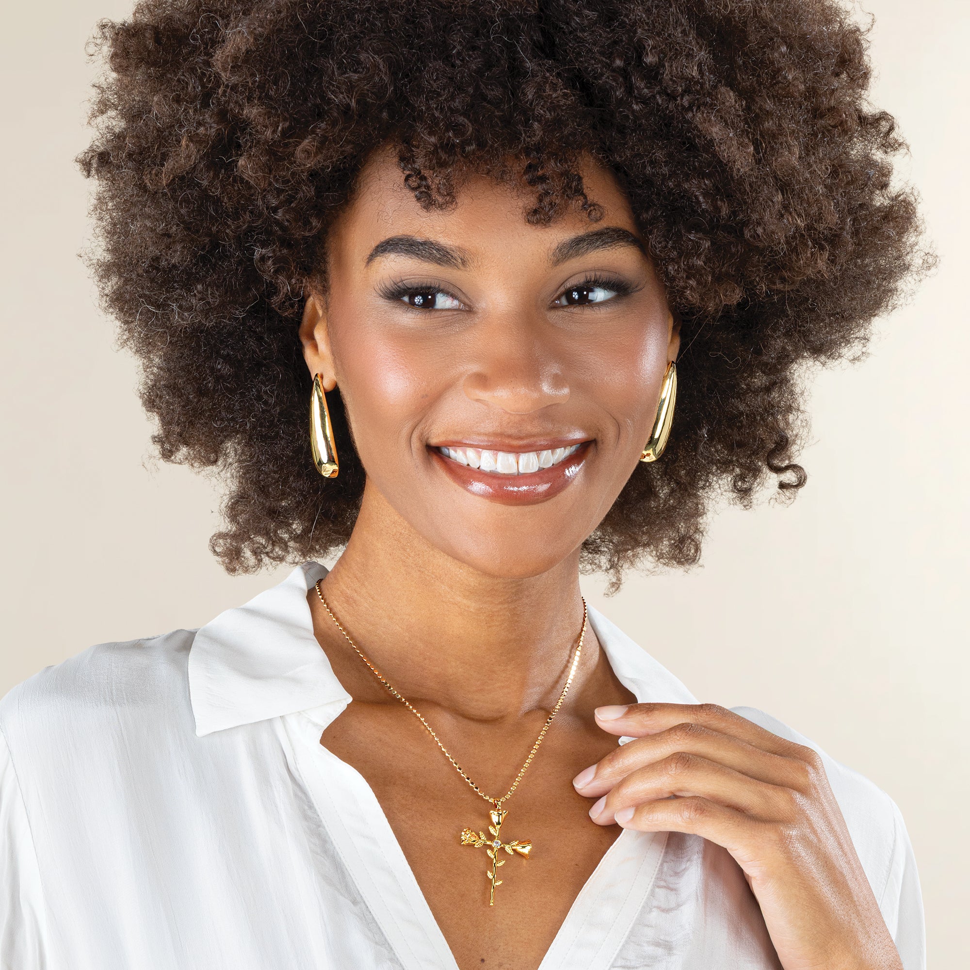 Rose Vine-Wrapped Cross Pendant Necklace