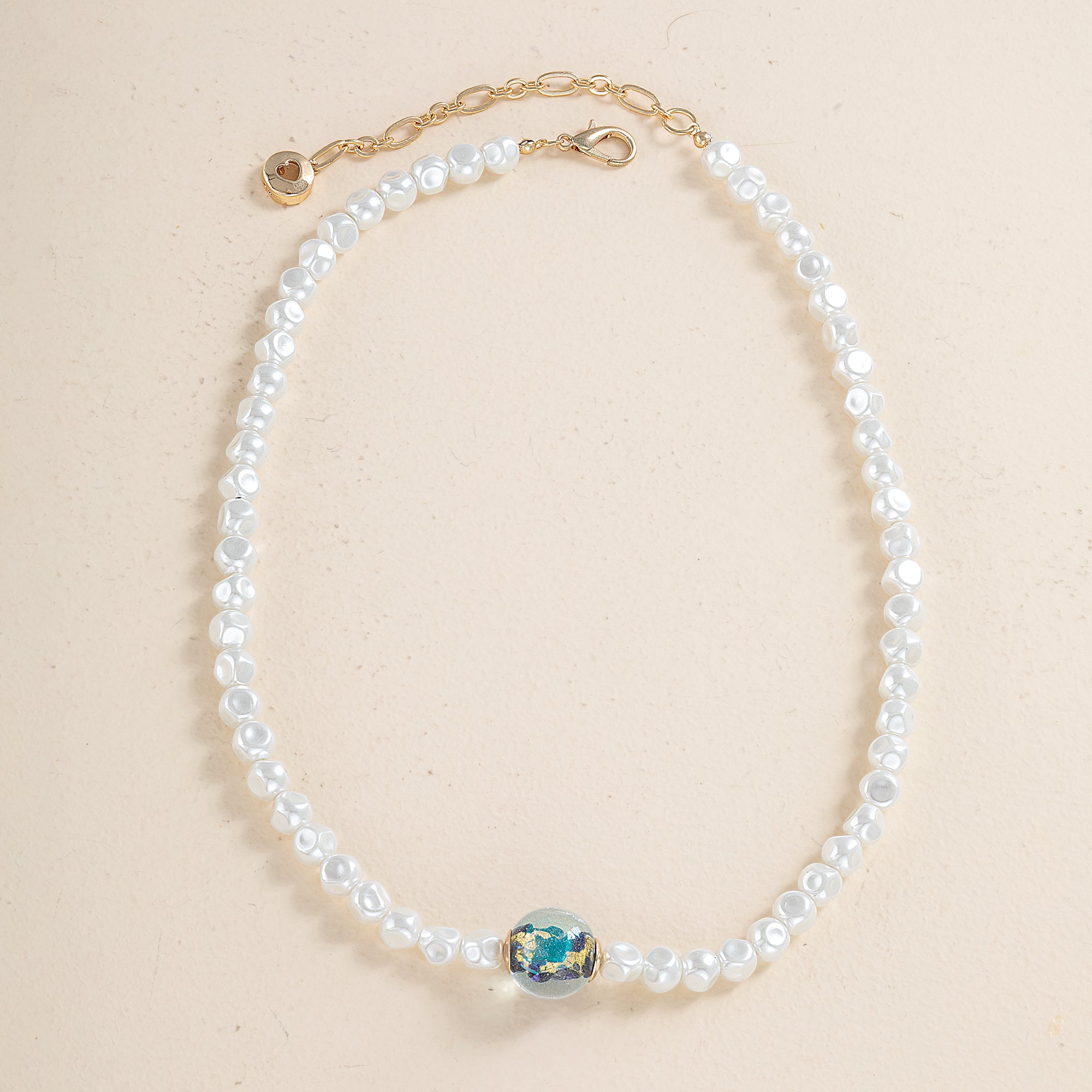 Murano Glass Blue Bead Organic Pearl Necklace