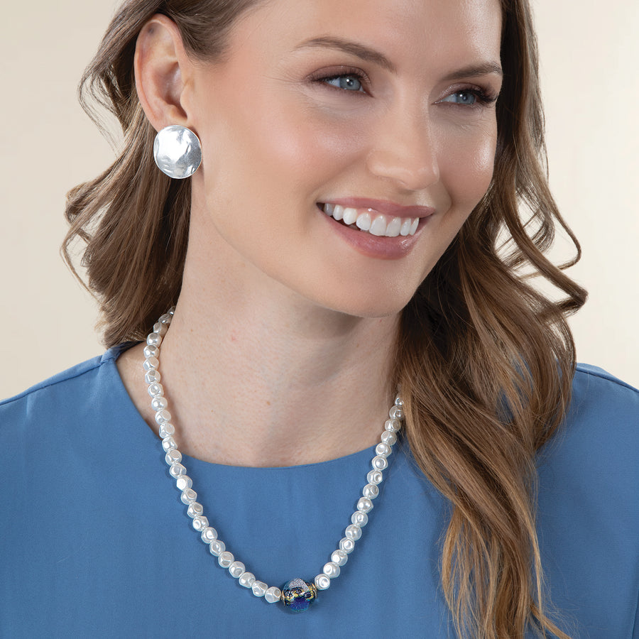 Murano Glass Blue Bead Organic Pearl Necklace