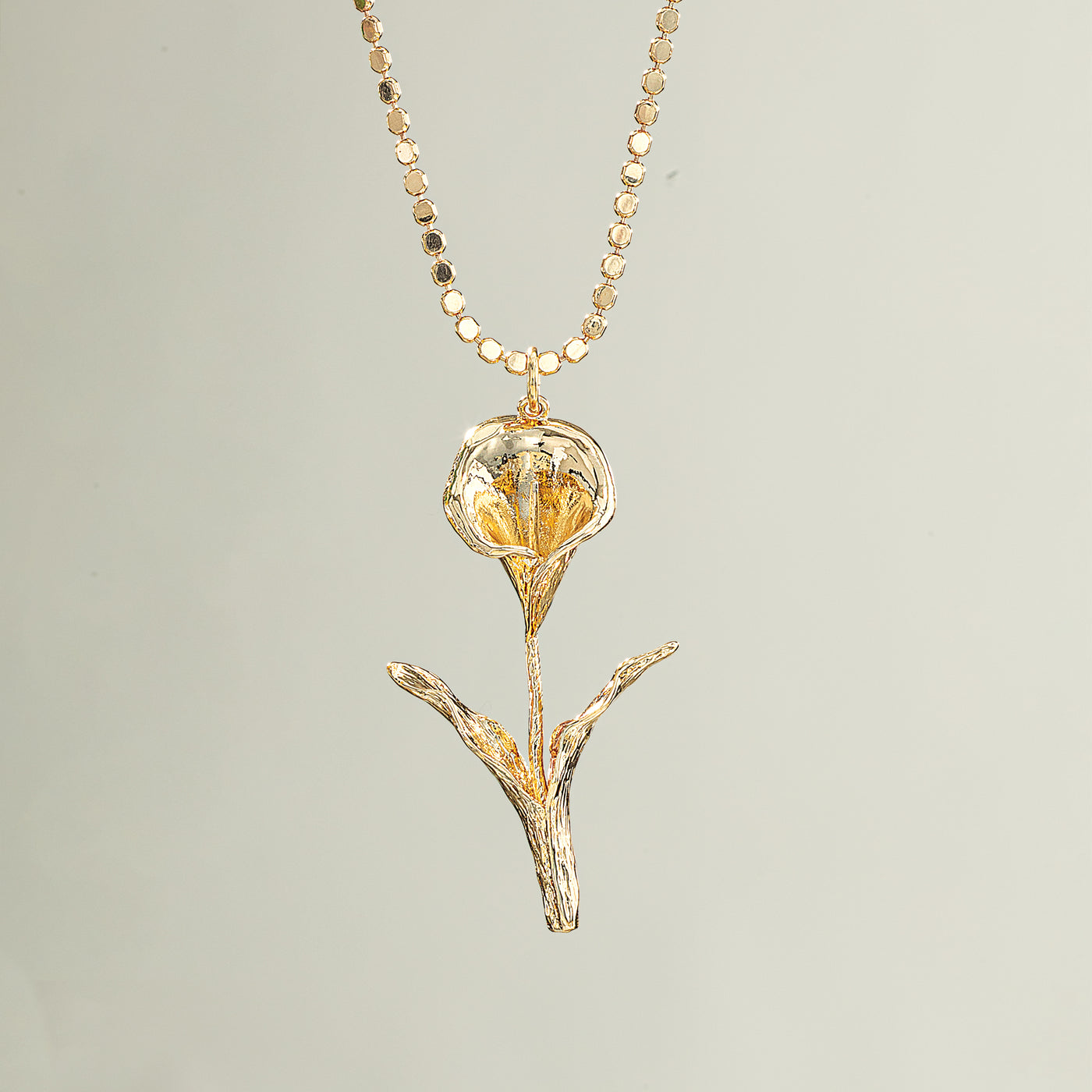 Golden Calla Lily Pendant Necklace