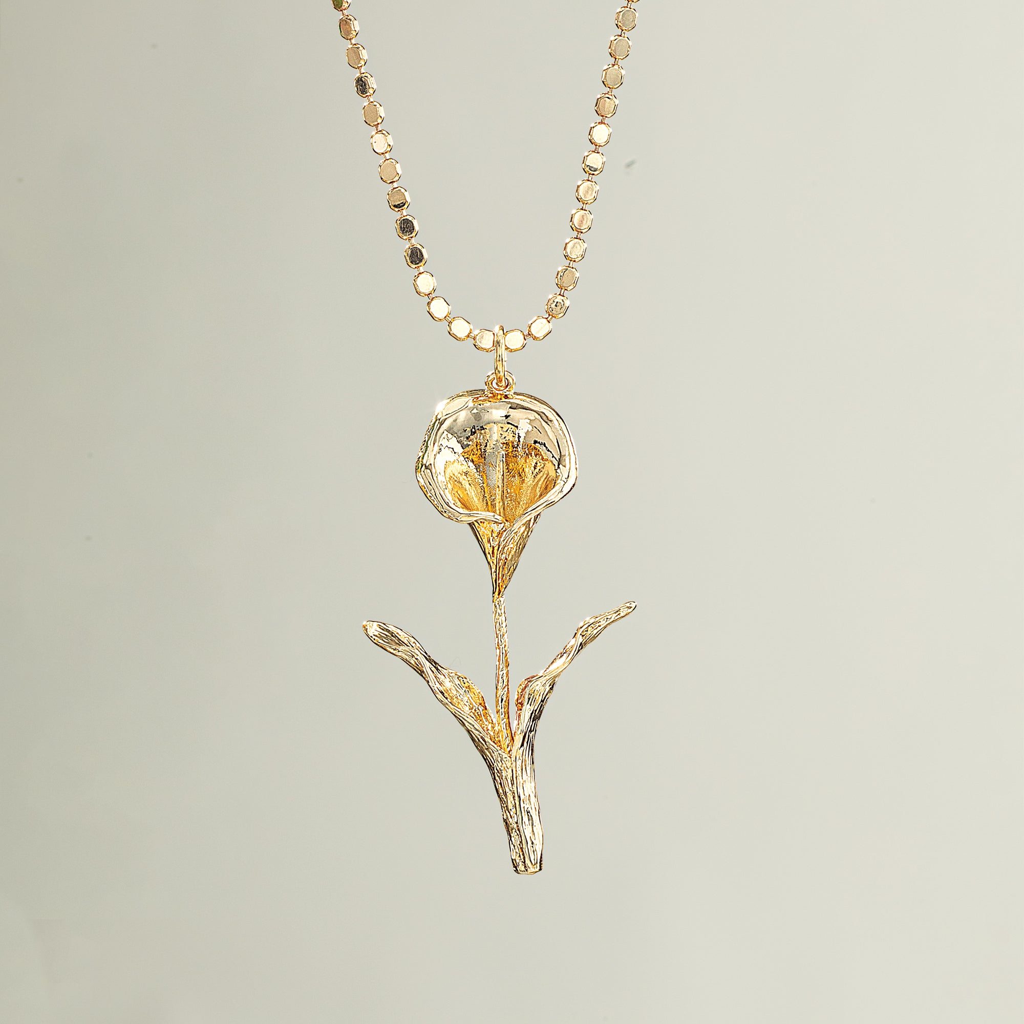 Golden Calla Lily Pendant Necklace