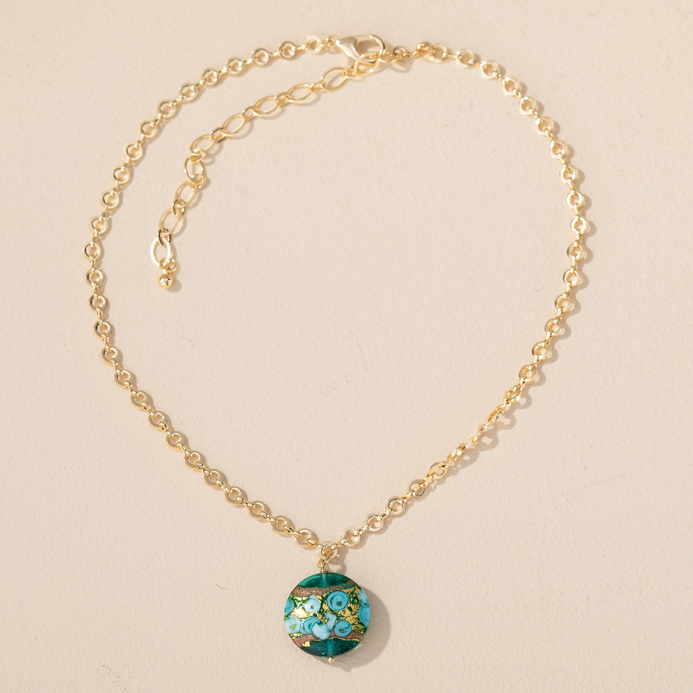 Murano Glass Turquoise-Hued Rosettes Pendant Necklace