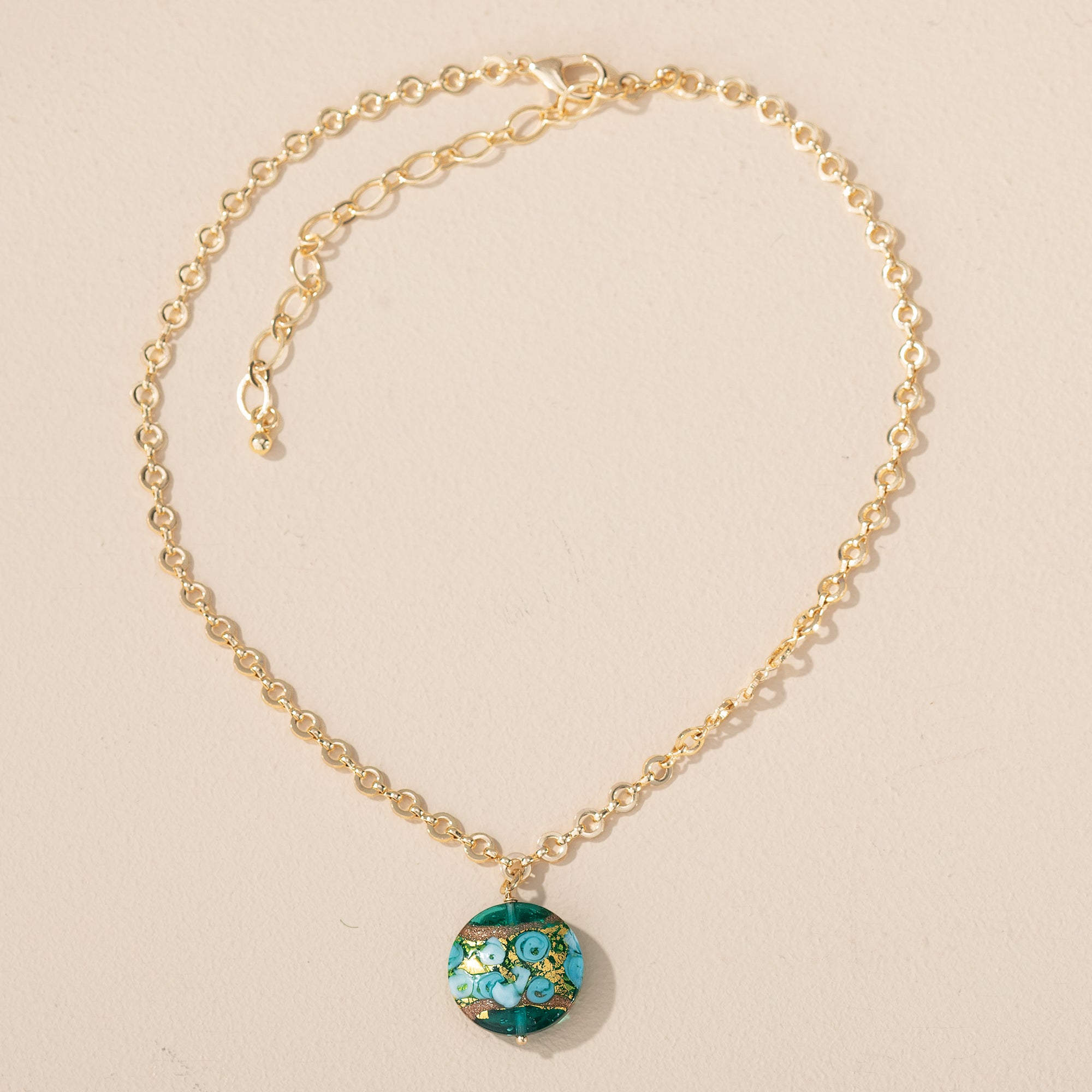 Murano Glass Turquoise-Hued Rosettes Pendant Necklace