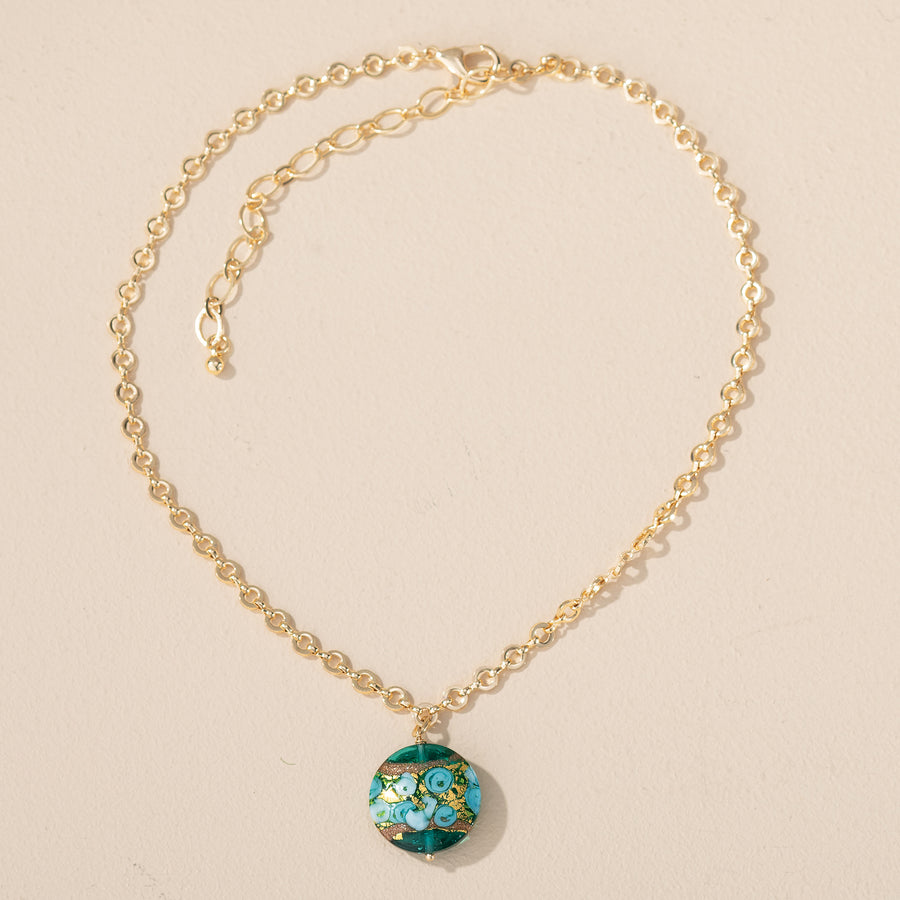 Murano Glass Turquoise-Hued Rosettes Pendant Necklace