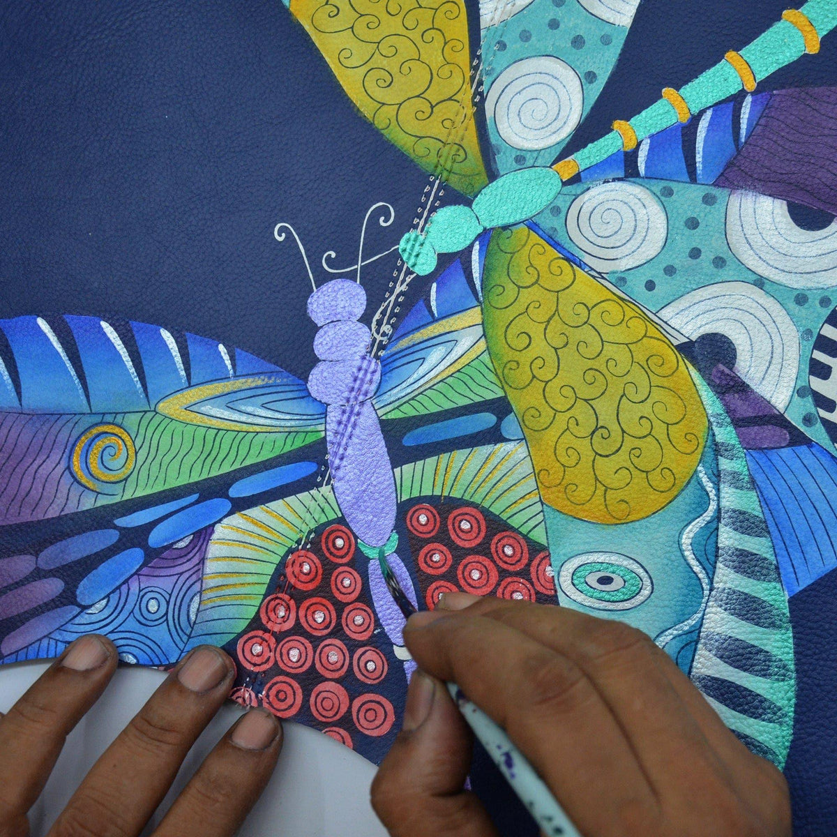 Dancing Dragonflies Hand-Painted Leather Convertible Belt Bag