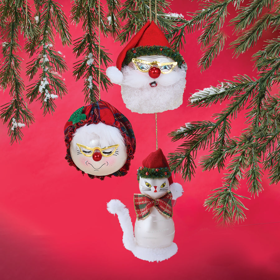 Santa Kitty Hand-Blown Glass Ornament