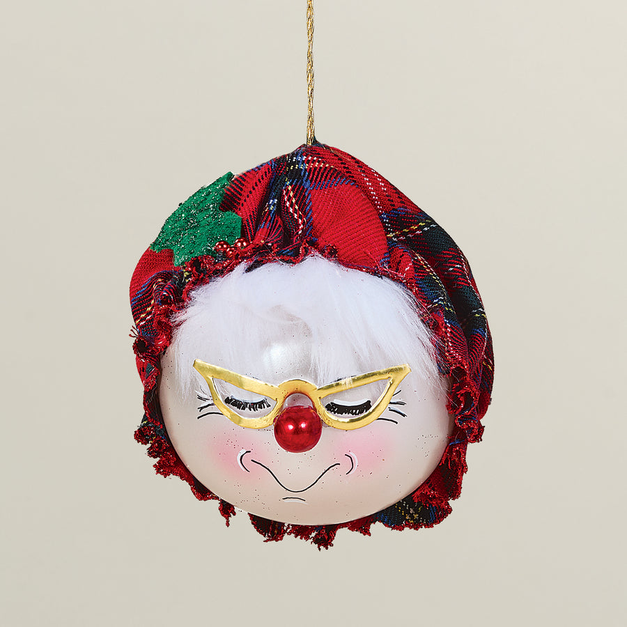 Hand-Blown Bespectacled Mrs. Santa Ornament
