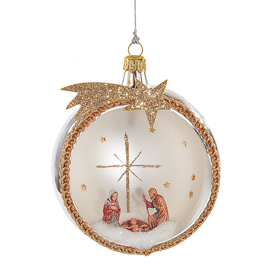 Gold & White Nativity Glass Ornament