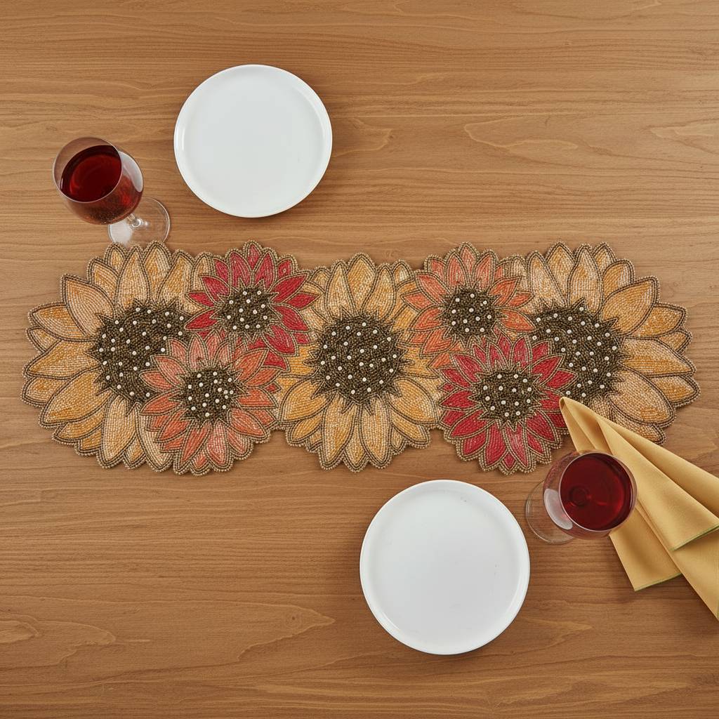 Beaded Sunflower Table Runner