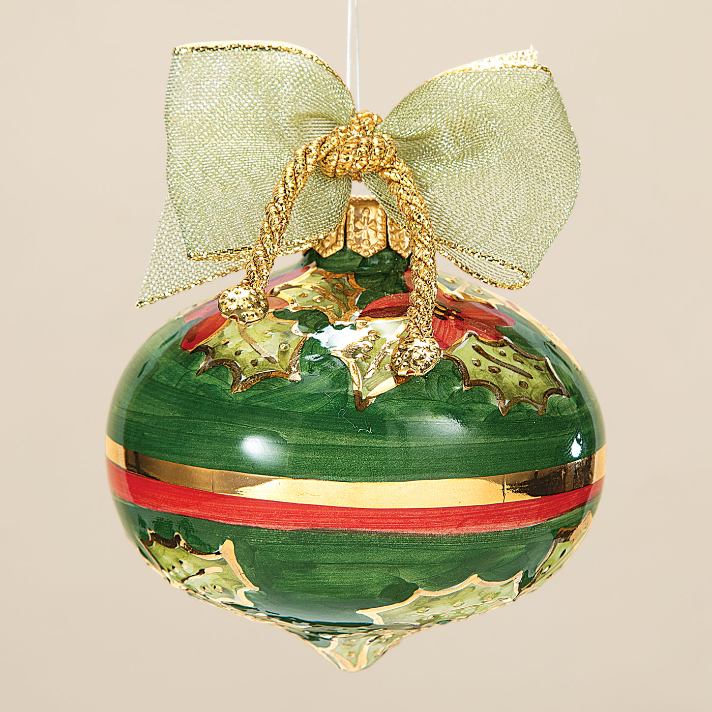 Hand-Painted Ceramic Holly Ornament