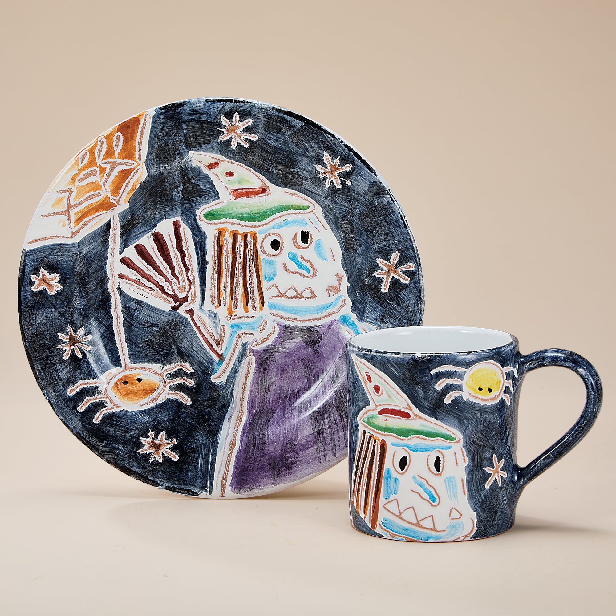 Hand-Painted Italian Ceramic Halloween Witch Mug, 10oz. (Preorder)