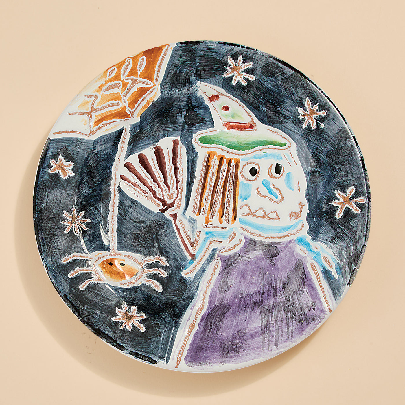 Hand-Painted Italian Ceramic Halloween Witch Plate (Preorder)