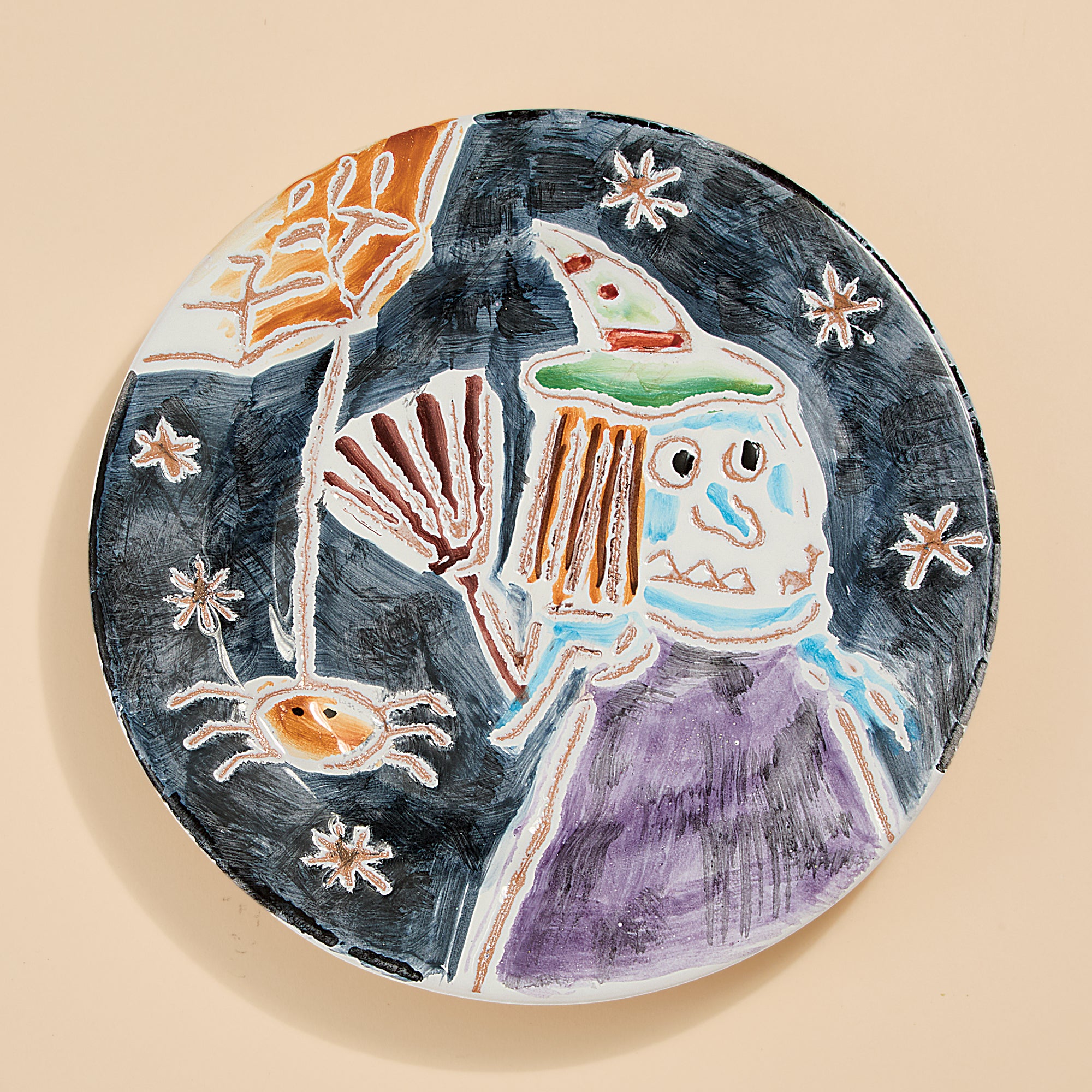 Hand-Painted Italian Ceramic Halloween Witch Plate (Preorder)