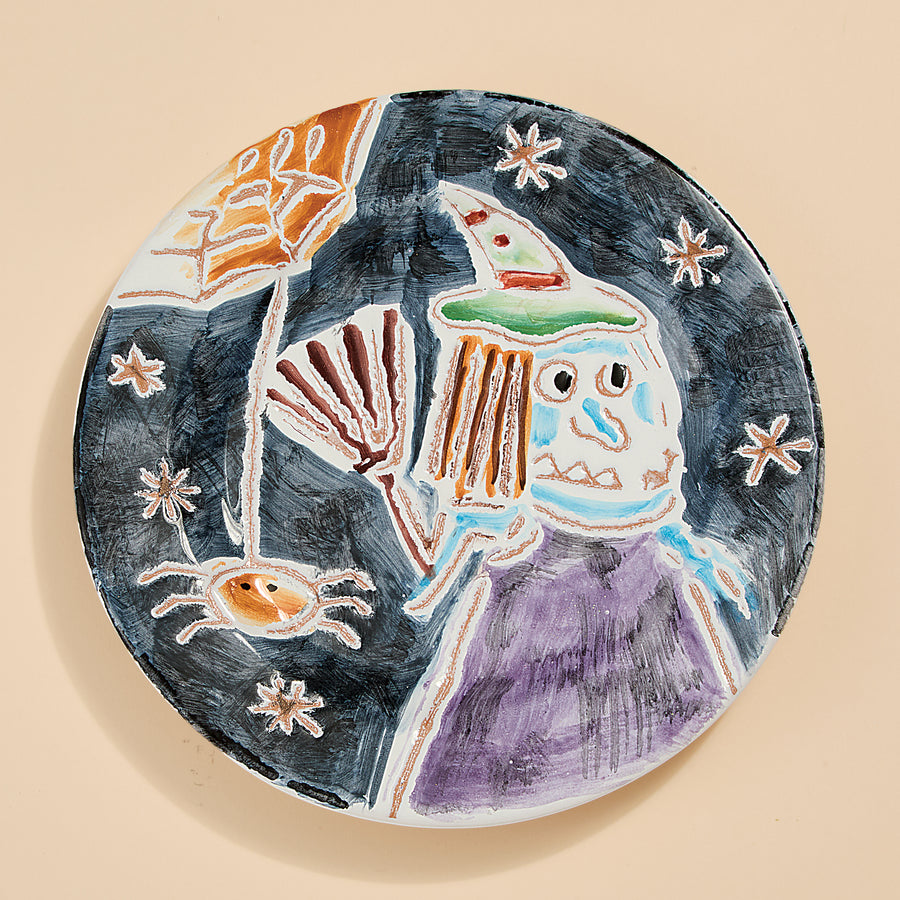 Hand-Painted Italian Ceramic Halloween Witch Plate (Preorder)