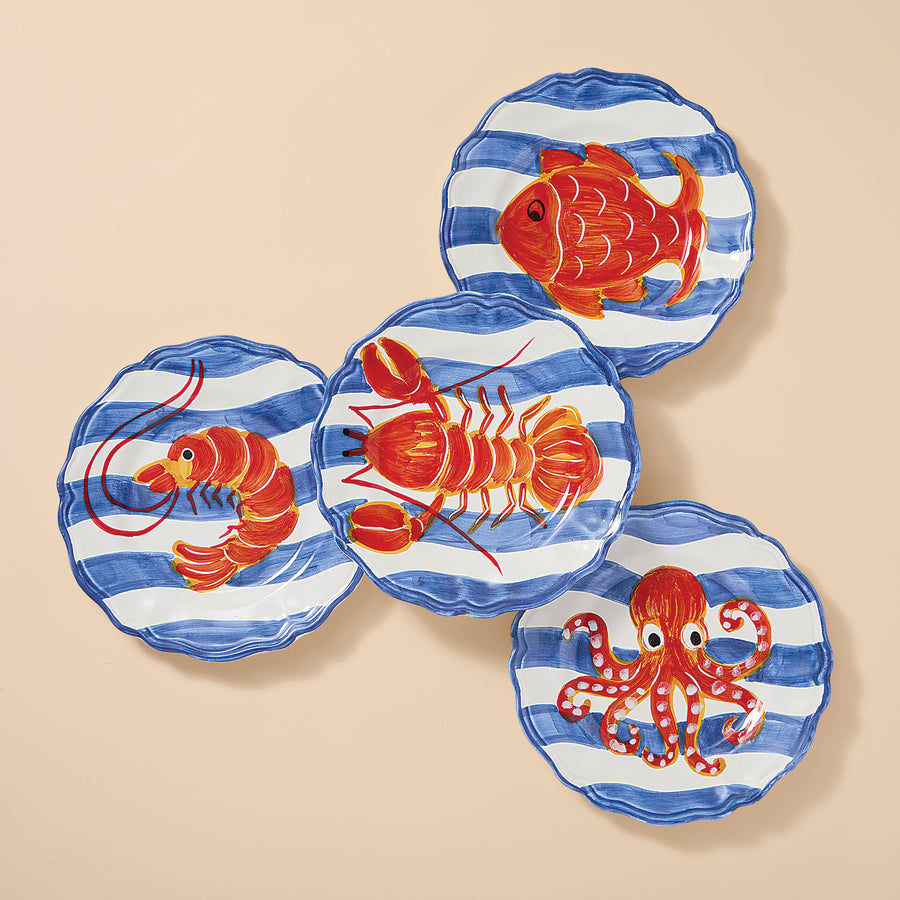 Hand-Painted Sealife Plates, Set of 4 (Preorder)