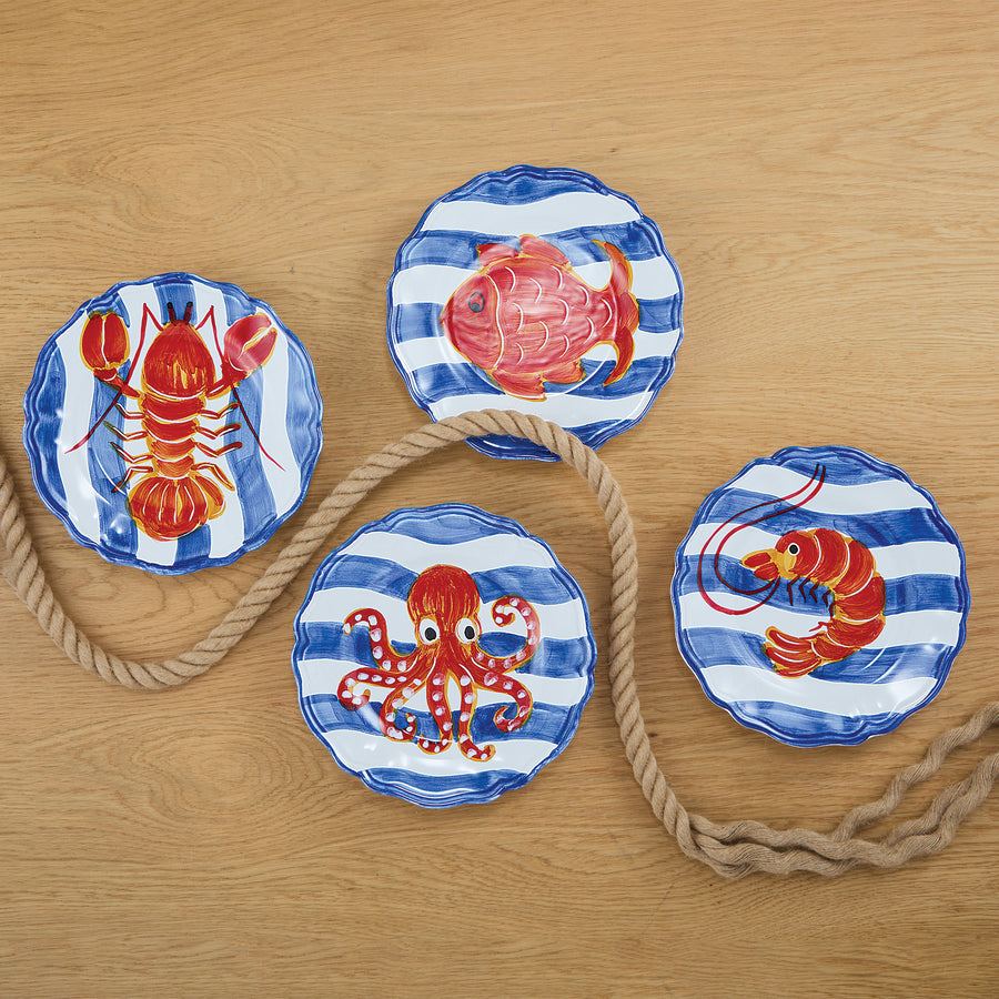 Hand-Painted Sealife Plates, Set of 4 (Preorder)