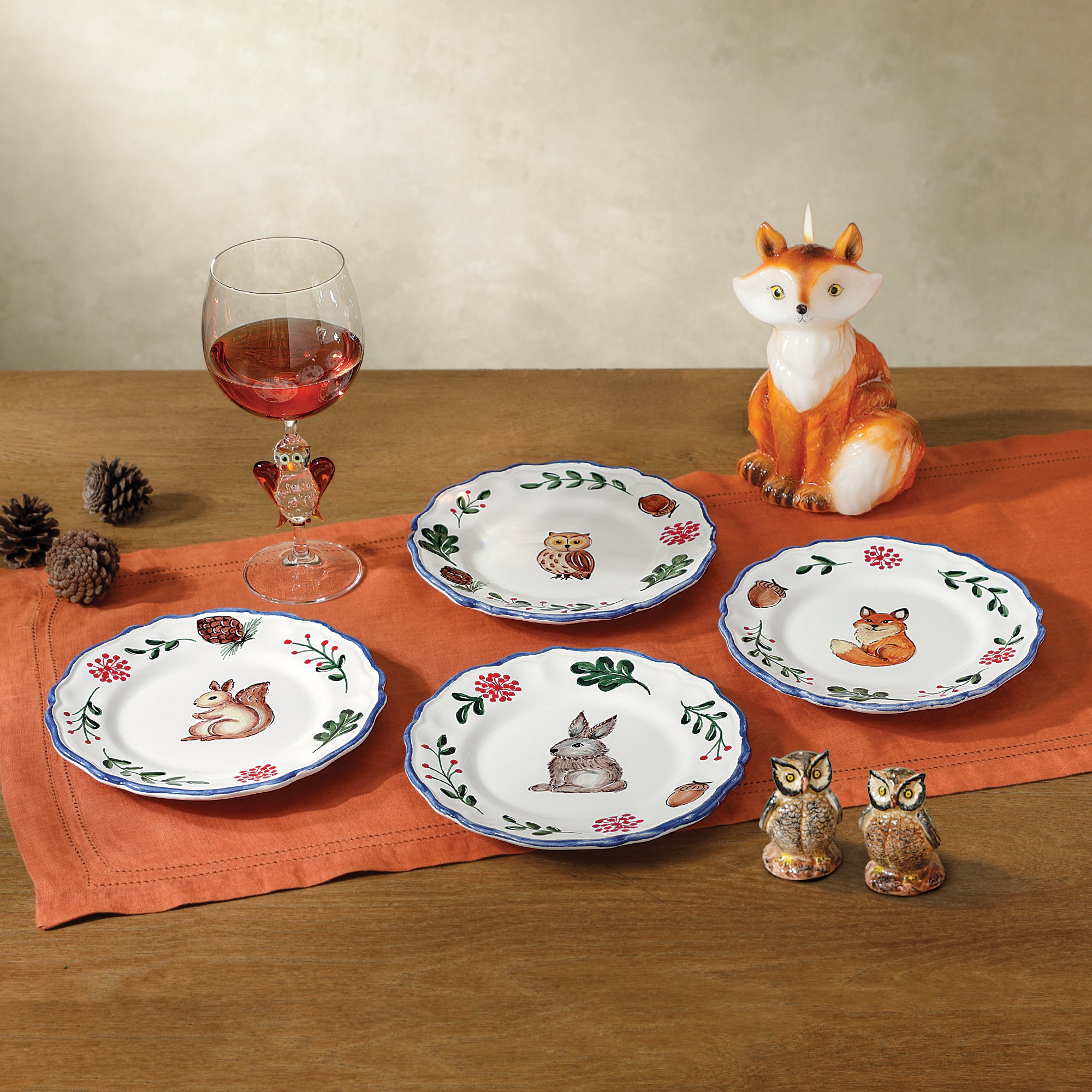 Hand-Painted Woodland Creature Plates, Set of 4 (Preorder)