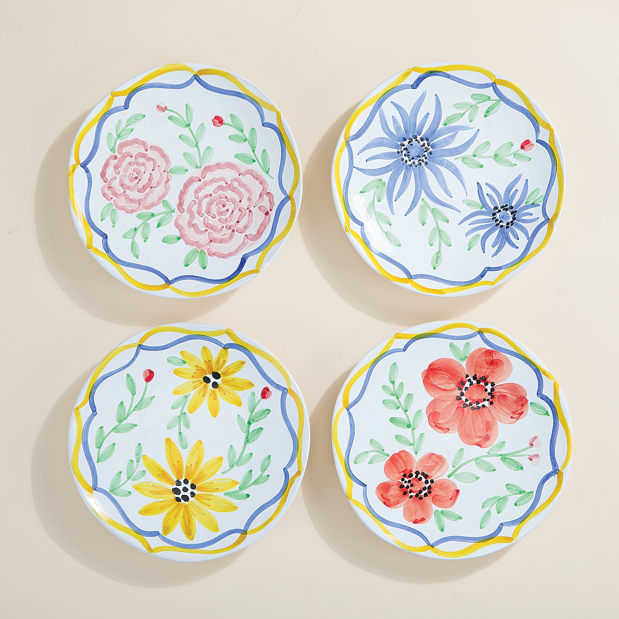 Hand-Painted Italian Garden Flower Plates Set of 4 (Preorder)
