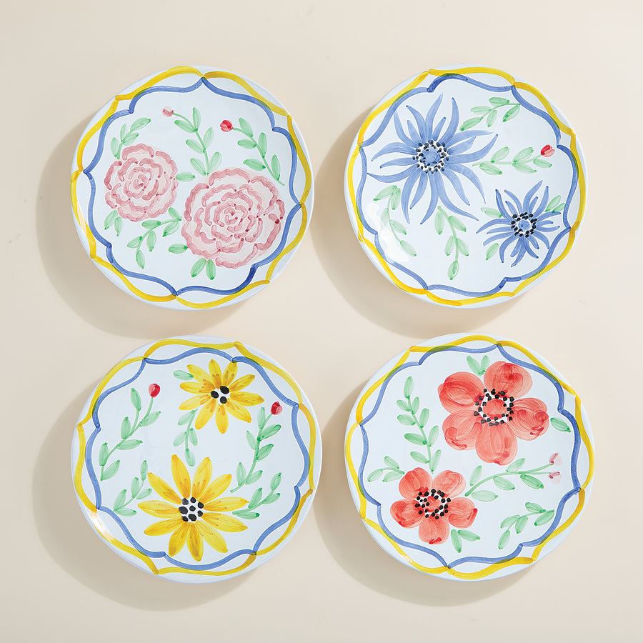 Hand-Painted Italian Garden Flower Plates Set of 4 (Preorder)