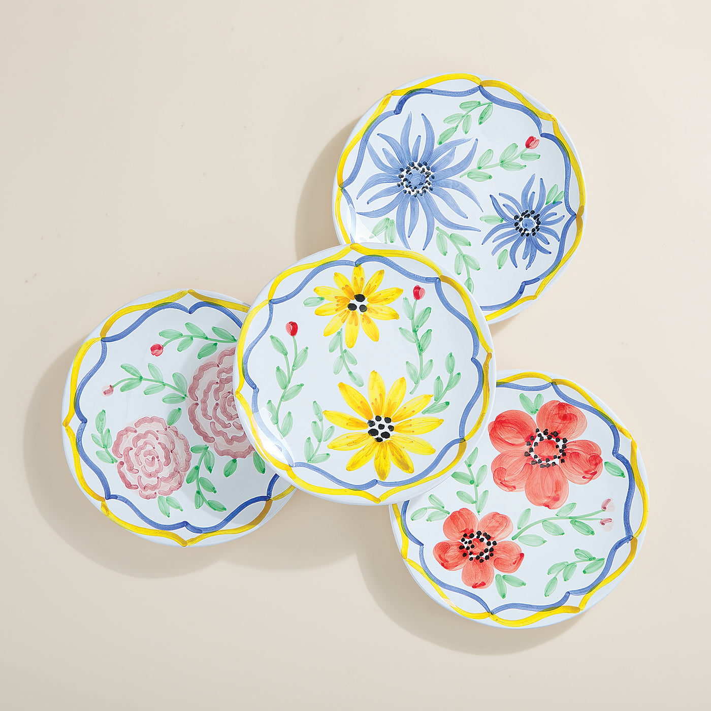 Hand-Painted Italian Garden Flower Plates Set of 4 (Preorder)
