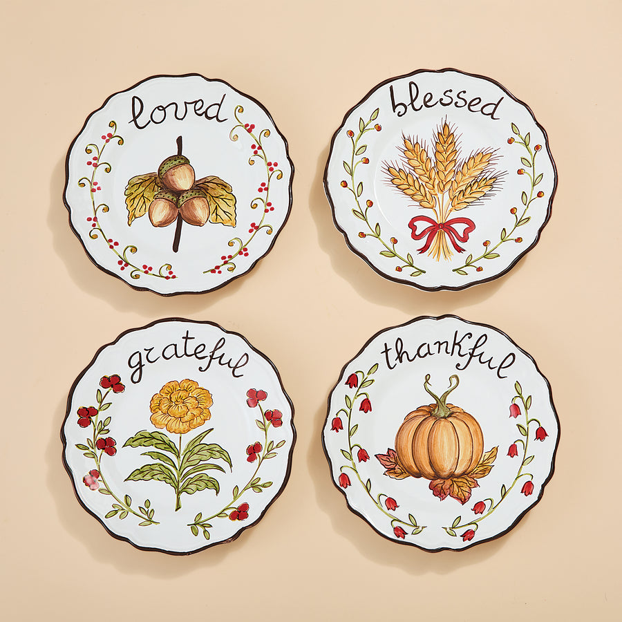 Hand-Painted Italian Ceramic Grace & Gratitude Plates, Set of 4 (Preorder)