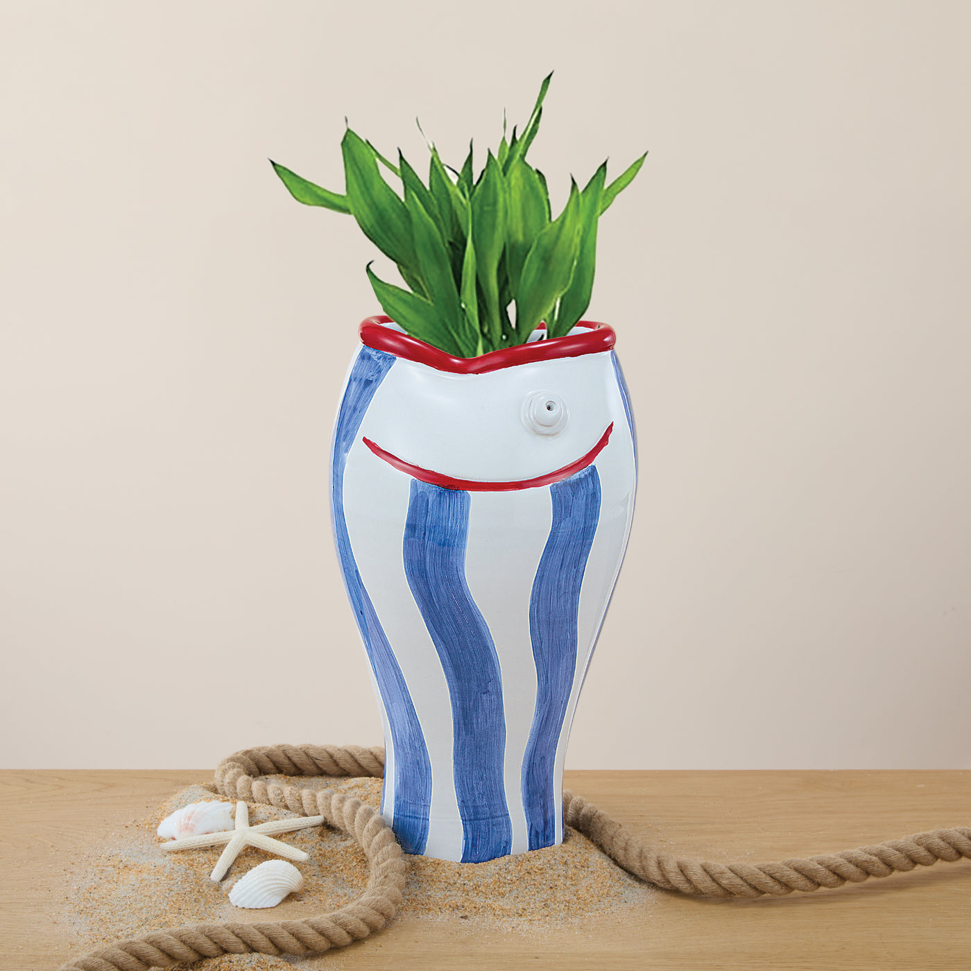 Hand-Painted Sealife Striped Fish Vase (Preorder)