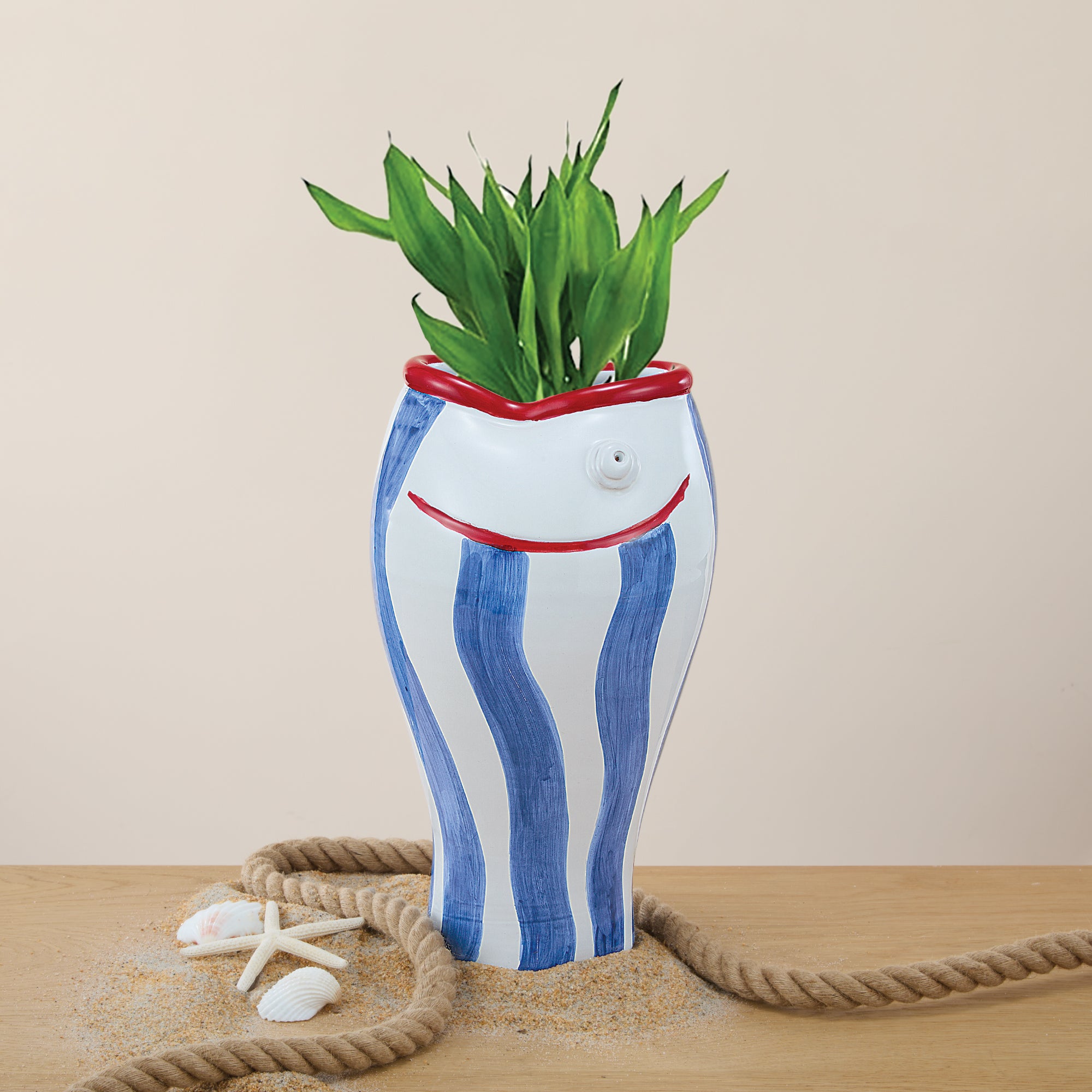 Hand-Painted Sealife Striped Fish Vase (Preorder)