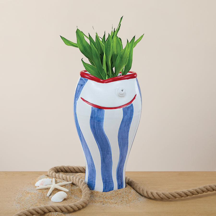 Hand-Painted Sealife Striped Fish Vase (Preorder)