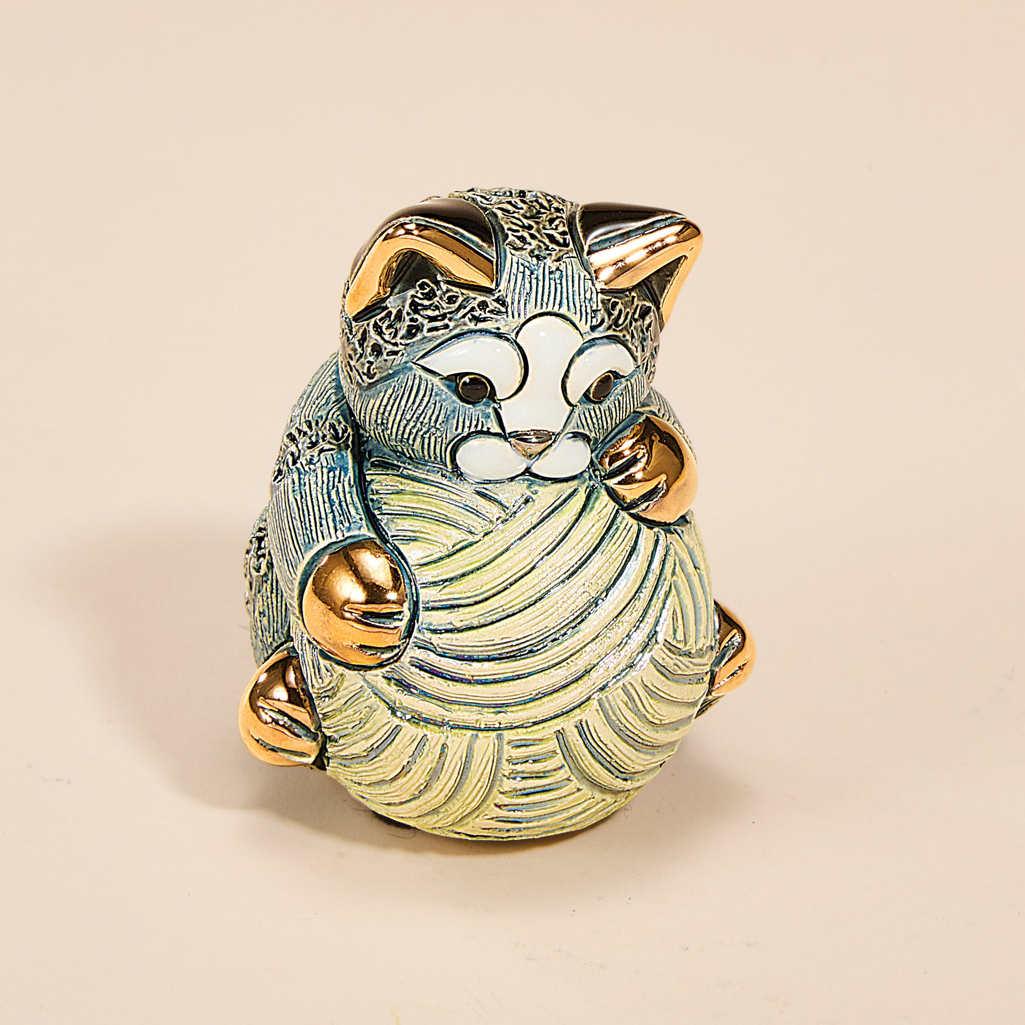 Porcelain Gray Kitten With Yarn Figurine (Preorder)