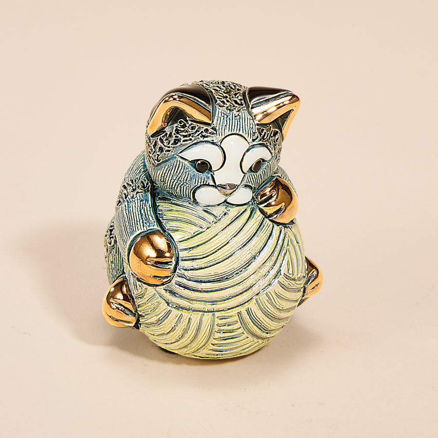 Porcelain Gray Kitten With Yarn Figurine (Preorder)
