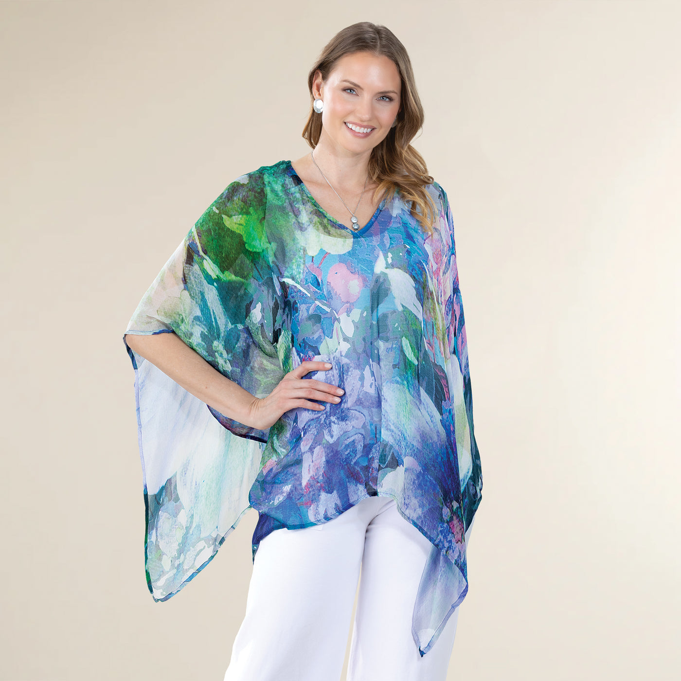Watercolor Floral Poncho