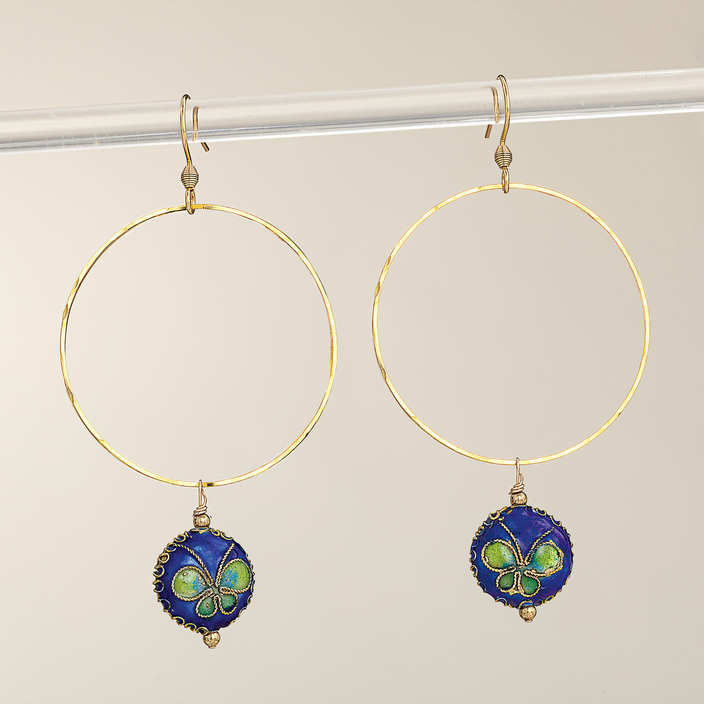 Cloisonne Butterfly Hoop Earrings
