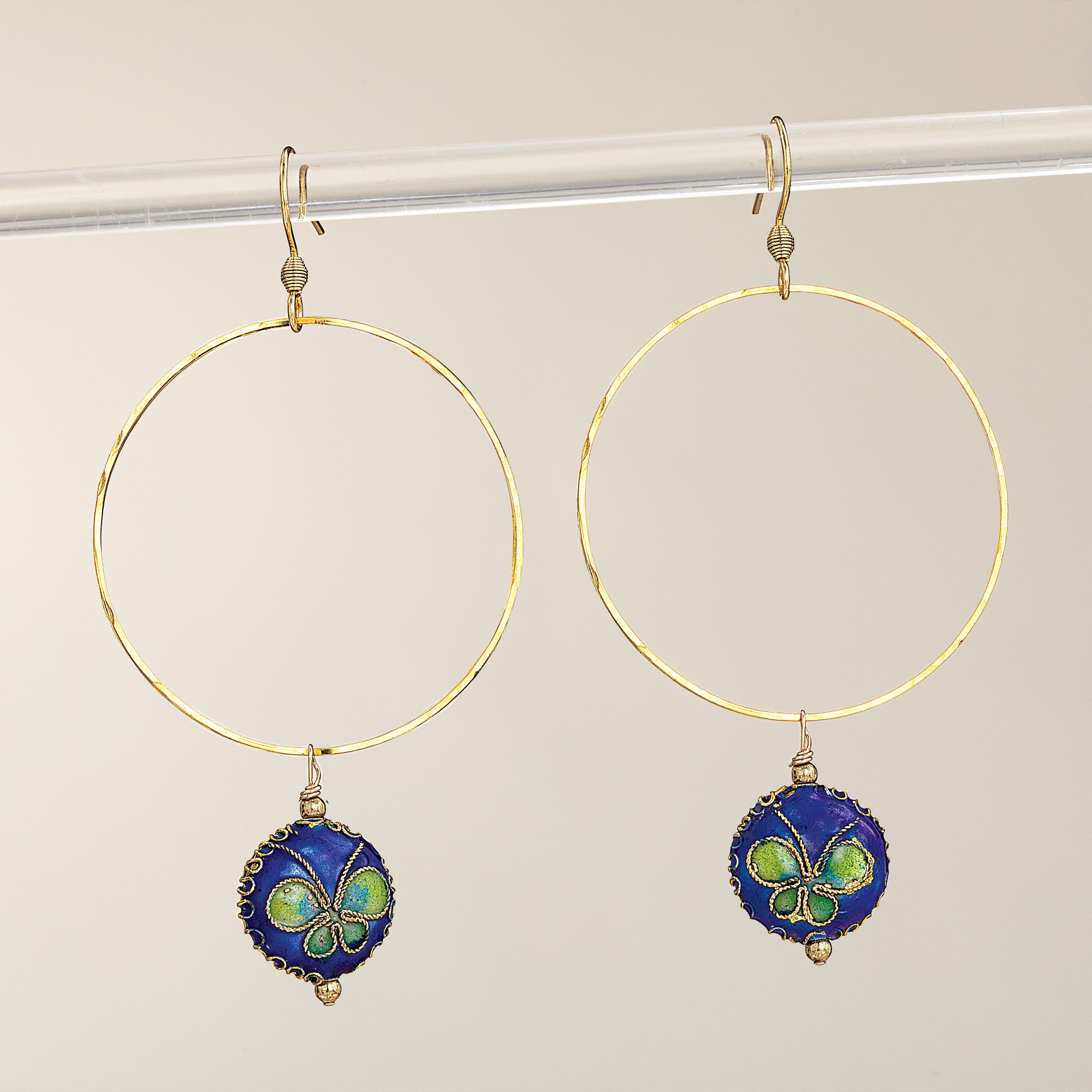 Cloisonne Butterfly Hoop Earrings