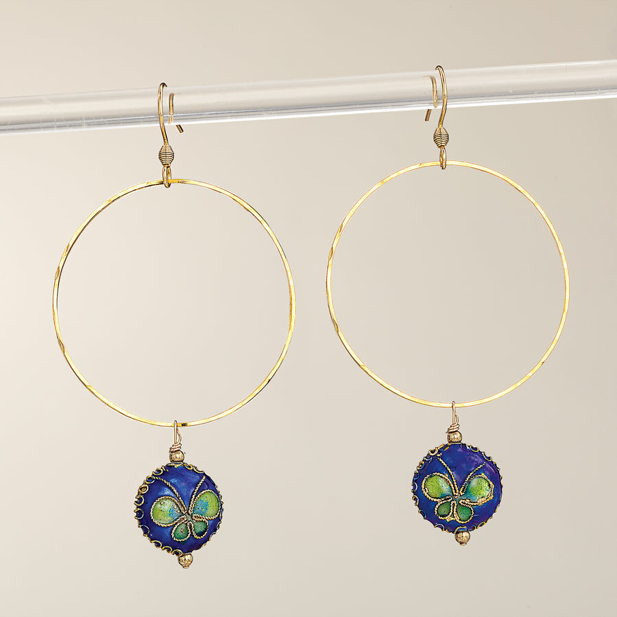 Cloisonne Butterfly Hoop Earrings