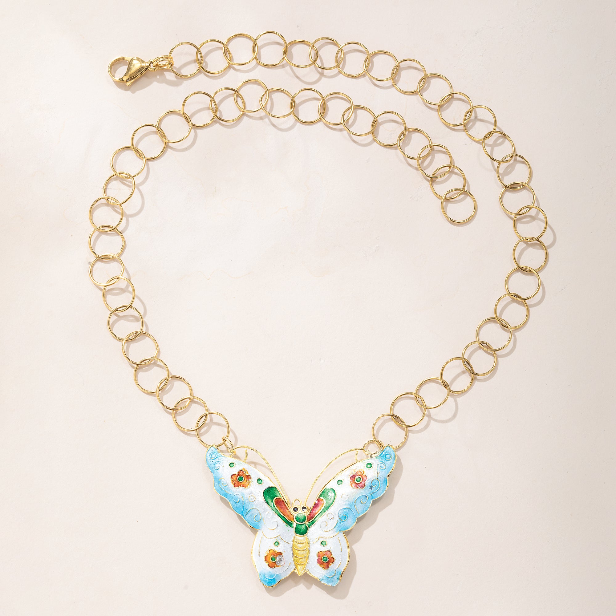 Hand-Enameled Butterfly Statement Necklace